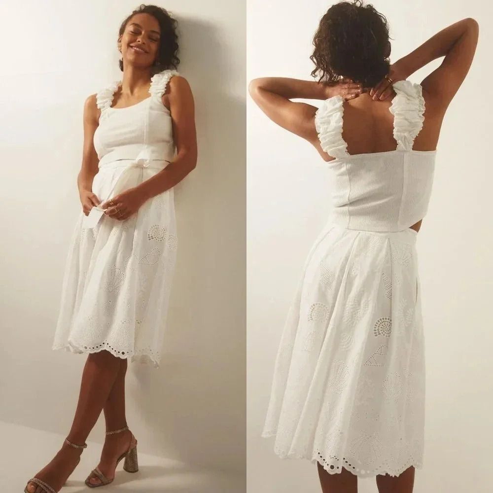 Anthropologie Maeve A-Line Eyelet Midi Skirt in White Size 6 NWOT $148